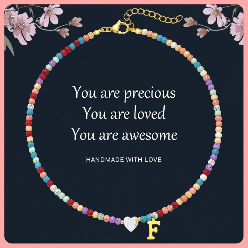 JUNYANGY Colorful Beaded love Initial Necklaces Gifts for Girls teens Kids Gifts Personalized Birthday Gifts gifts for grandkids Necklace for Girl Jewelry - Image 1